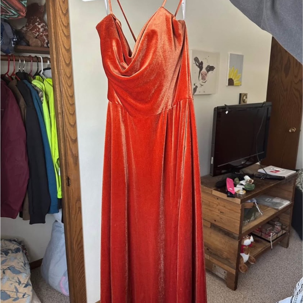 Elegant Orange Velvet Dress